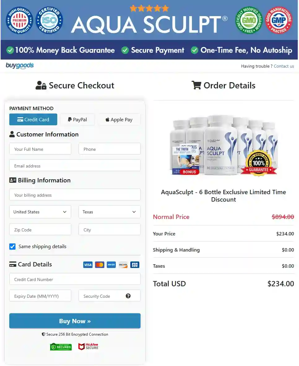 AquaSculpt secure checkout — order weight loss supplement